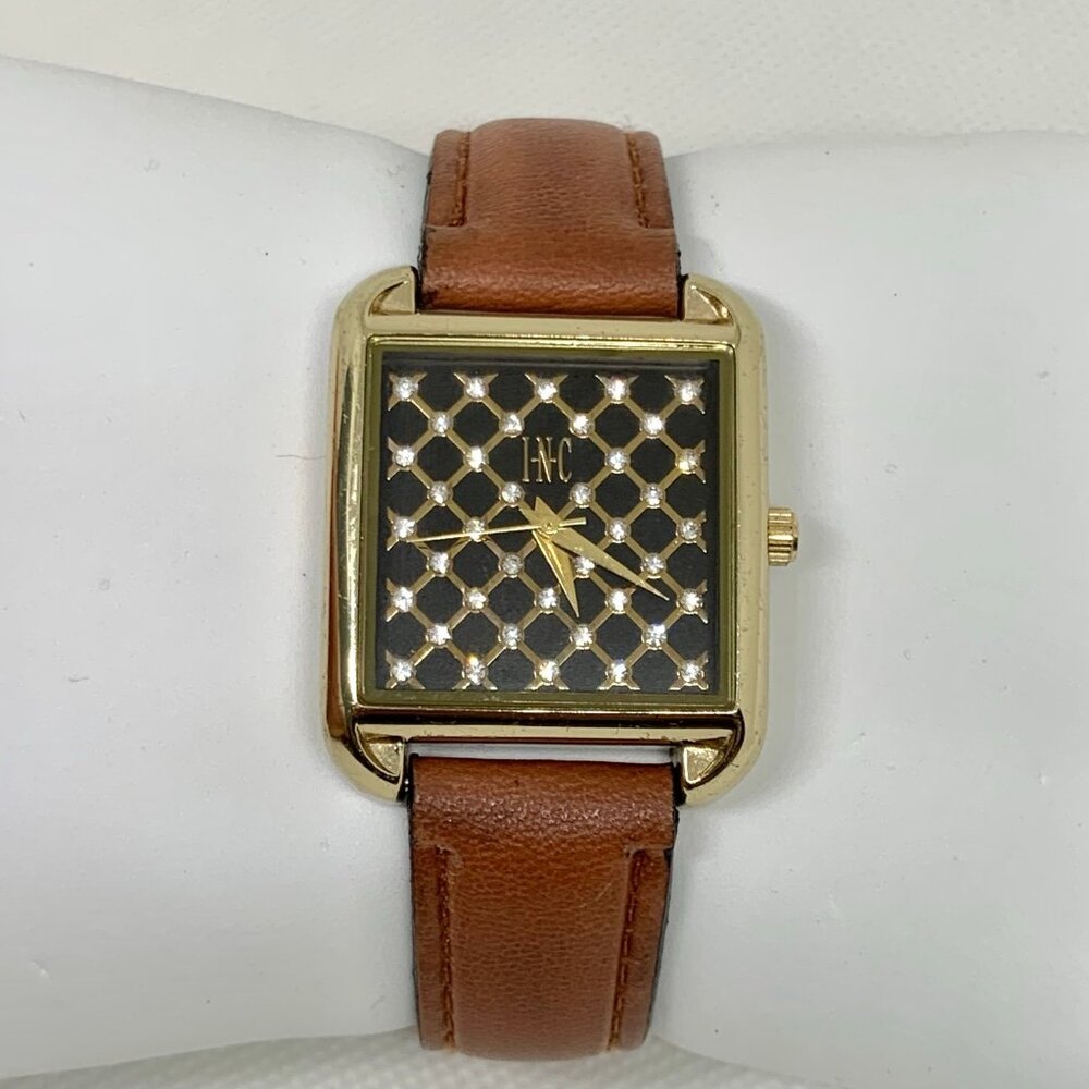 I.N.C. Women's wrist watch 30mm Gold Tone case Black crystal dial running